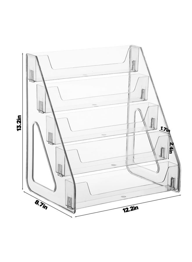 YEXEXINM 5 Tier Brochure Holder 12x13 Inch Acrylic Literature Display Stand Holds 3 Brochures in One Row Clear Pamphlet Holder Display Stand for Flyers Booklets Table Signs Office Home Store, Pack of 1 - Image 2