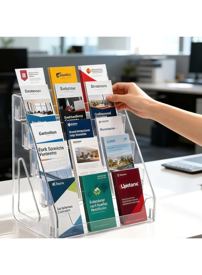 YEXEXINM 5 Tier Brochure Holder 12x13 Inch Acrylic Literature Display Stand Holds 3 Brochures in One Row Clear Pamphlet Holder Display Stand for Flyers Booklets Table Signs Office Home Store, Pack of 1 - Image 5
