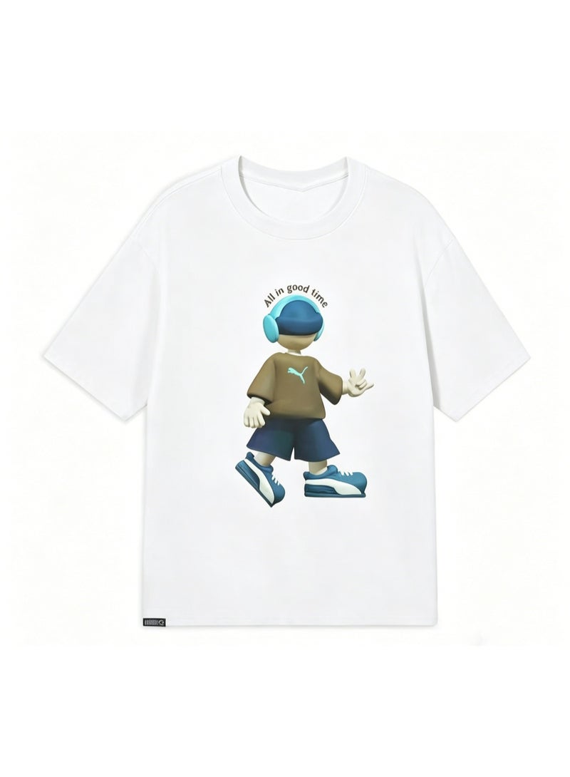 Puma "All in Good Time" 3D Cartoon Character White Cotton T-Shirt-L - Image 3