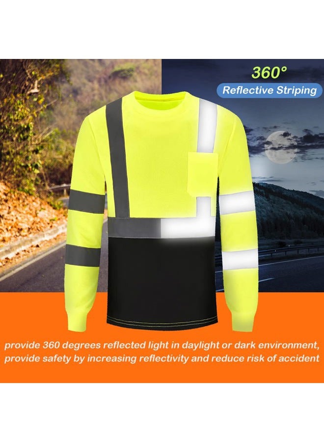 JaGely 6 Pcs Safety T Shirt High Visibility Reflective Shirts for Men Hi Vis Long Sleeve with Pocket XL, Fluorescent Yellow, One size - Image 5
