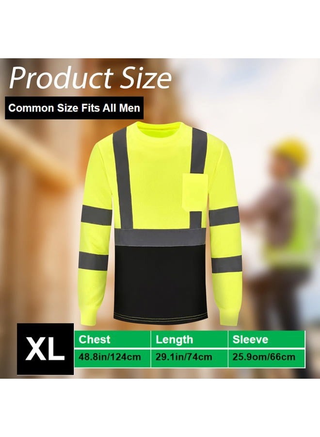 JaGely 6 Pcs Safety T Shirt High Visibility Reflective Shirts for Men Hi Vis Long Sleeve with Pocket XL, Fluorescent Yellow, One size - Image 2