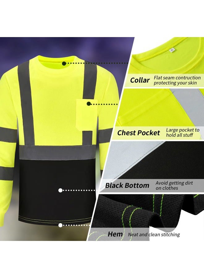 JaGely 6 Pcs Safety T Shirt High Visibility Reflective Shirts for Men Hi Vis Long Sleeve with Pocket XL, Fluorescent Yellow, One size - Image 3