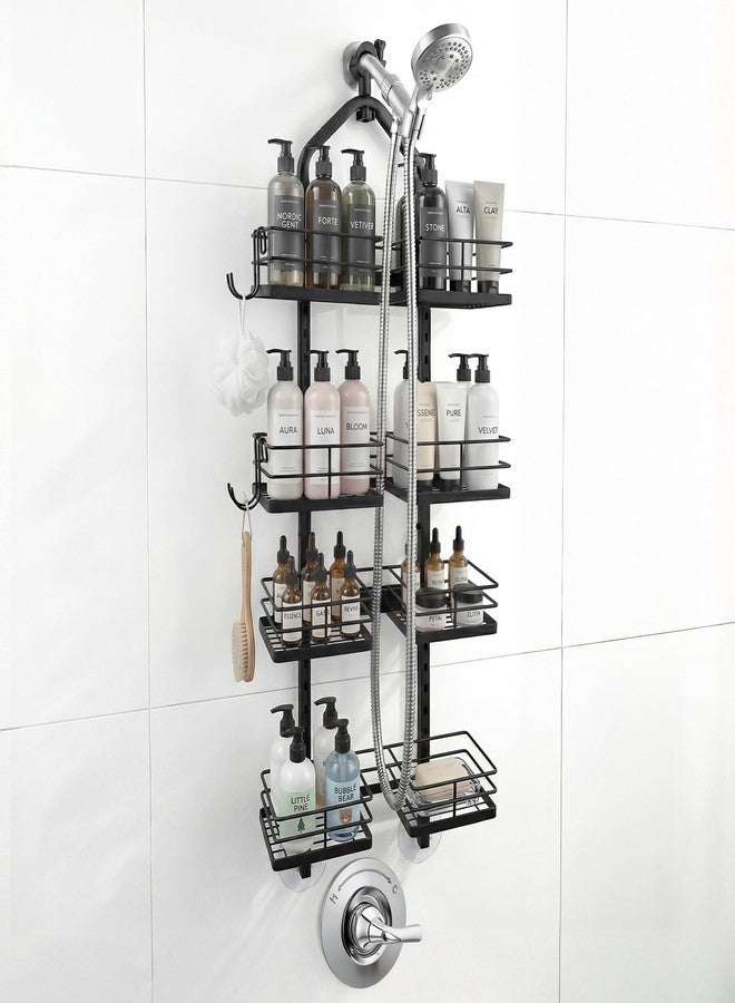 YTYLSJ Shower Caddy Hanging for Handheld Shower Heads, 4-Tier Adjustable Hagging Shower Caddy, Stainless Steel Hose Hanging Shower Organizer with 2 S-Hooks, Matte Black - Image 1
