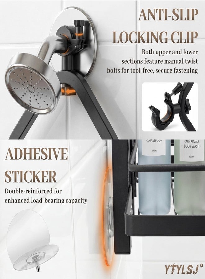 YTYLSJ Shower Caddy Hanging for Handheld Shower Heads, 4-Tier Adjustable Hagging Shower Caddy, Stainless Steel Hose Hanging Shower Organizer with 2 S-Hooks, Matte Black - Image 3