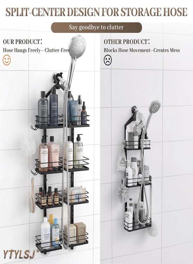 YTYLSJ Shower Caddy Hanging for Handheld Shower Heads, 4-Tier Adjustable Hagging Shower Caddy, Stainless Steel Hose Hanging Shower Organizer with 2 S-Hooks, Matte Black - Image 5