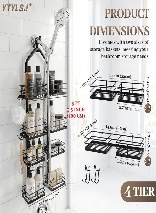 YTYLSJ Shower Caddy Hanging for Handheld Shower Heads, 4-Tier Adjustable Hagging Shower Caddy, Stainless Steel Hose Hanging Shower Organizer with 2 S-Hooks, Matte Black - Image 2