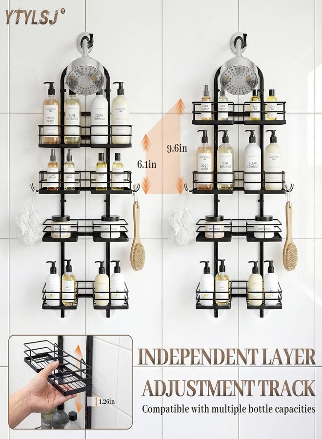 YTYLSJ Shower Caddy Hanging for Handheld Shower Heads, 4-Tier Adjustable Hagging Shower Caddy, Stainless Steel Hose Hanging Shower Organizer with 2 S-Hooks, Matte Black - Image 4
