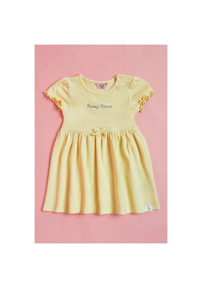 أر أند بي Embroidered Dress with Crew Neck and Short Sleeves
