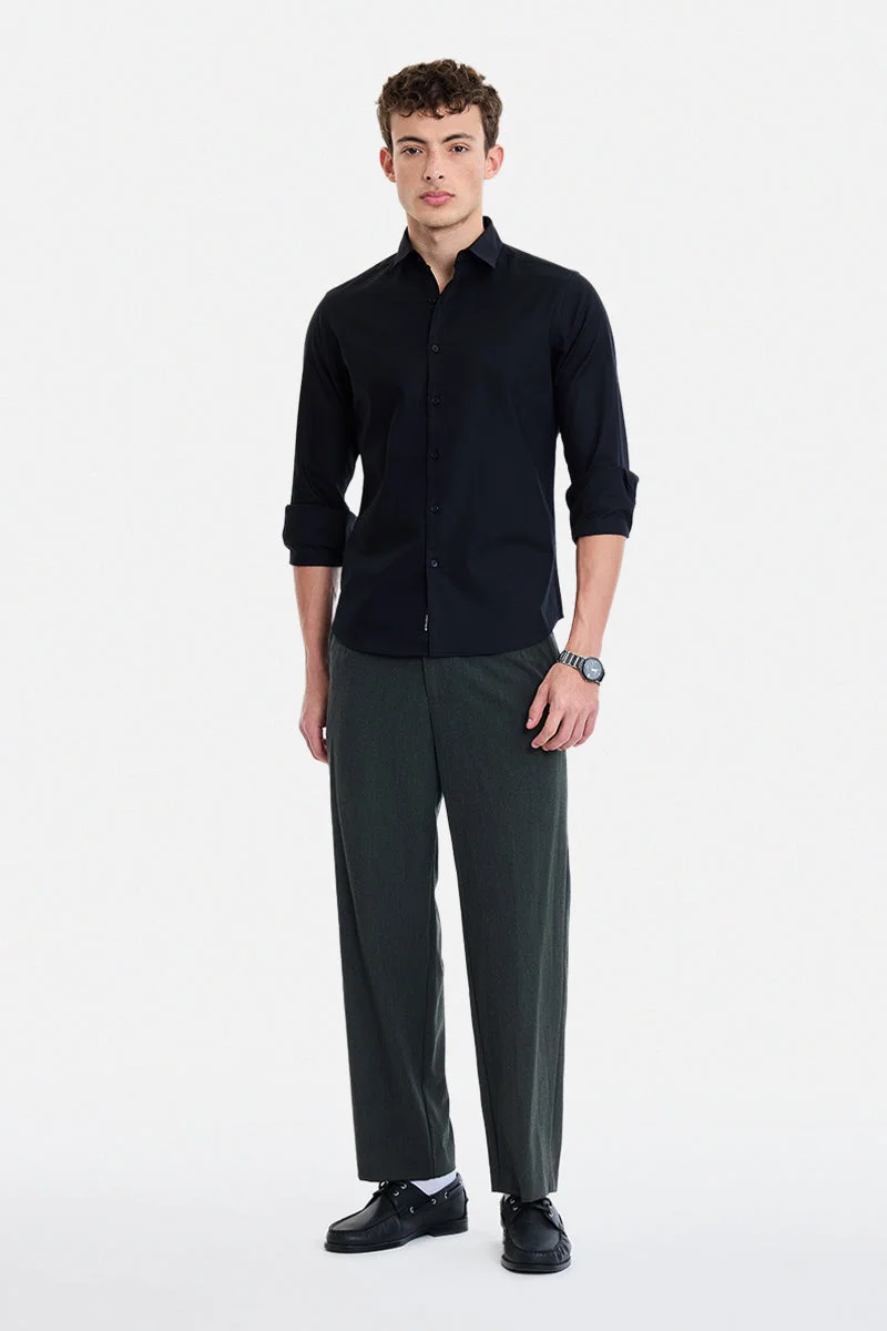 SNITCH Black Solid Long Sleeve Slim Fit Formal Shirt