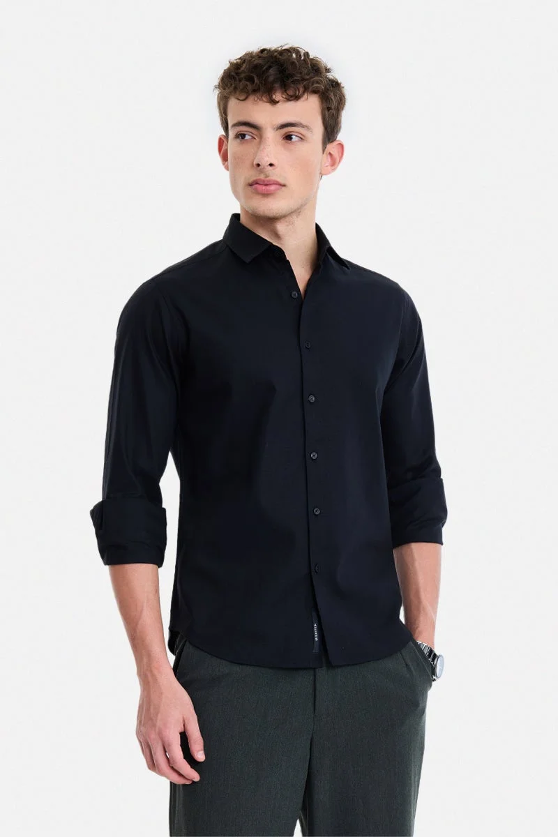 سنيتش Black Solid Long Sleeve Slim Fit Formal Shirt