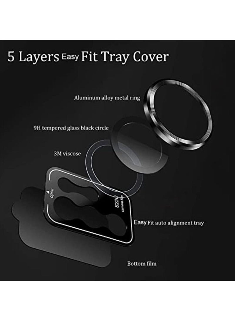 Phone Planet Camera Lens Tempered Glass Protector for Samsung Galaxy S22 Ultra, Aluminum Alloys Scratch Resistant Protector, Compatible with Galaxy S22 Ultra (Black) - Image 3
