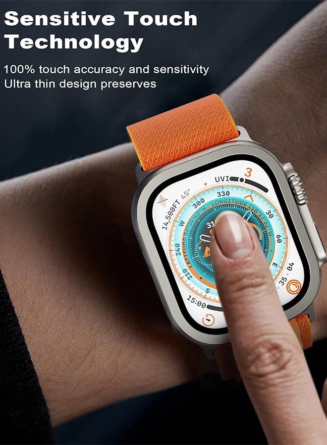 2 Pack Apple Watch Ultra 2/ Ultra Screen Protector 49mm, 9H Tempered Glass + Titanium Alloy Frame, Keep Original Touch Sensitive Lightweight Protective Film iwatch