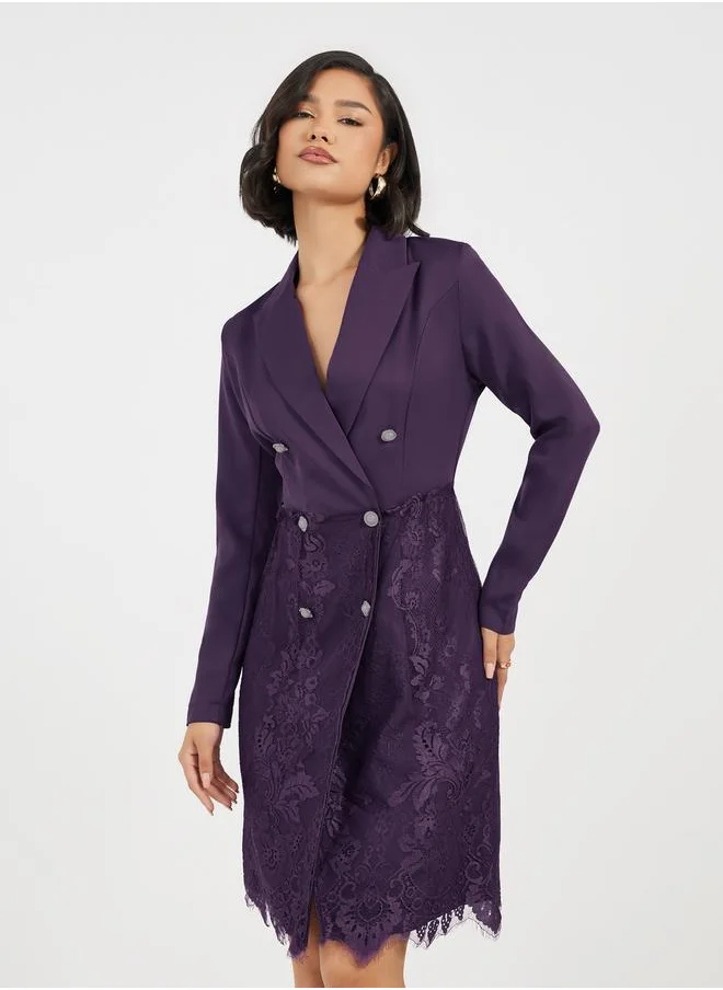 Styli Lace Insert Blazer Knee Length Dress