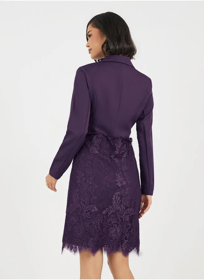 Styli Lace Insert Blazer Knee Length Dress