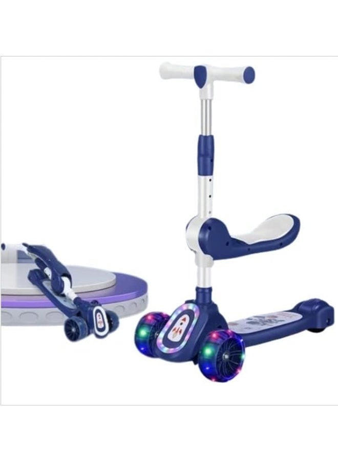 سكوتر ثلاثي العجلات، مع مقعد قابل للتعديل للأطفال، توجيه بالميل مع إضاءة إضافية - عجلات LED واسعة مضيئة مع موسيقى عجلات جديدة، للأولاد والبنات - Image 1