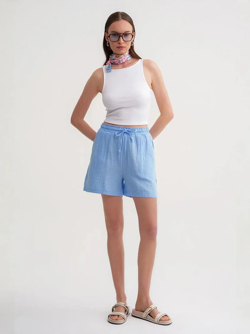 MixRay Mixray High-Waisted Textured Cotton Shorts