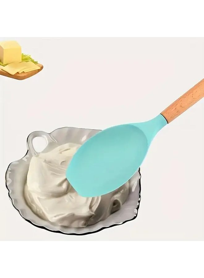 Green Silicone Kitchen Utensil Set With Wooden Handle For Cooking Baking - Image 4