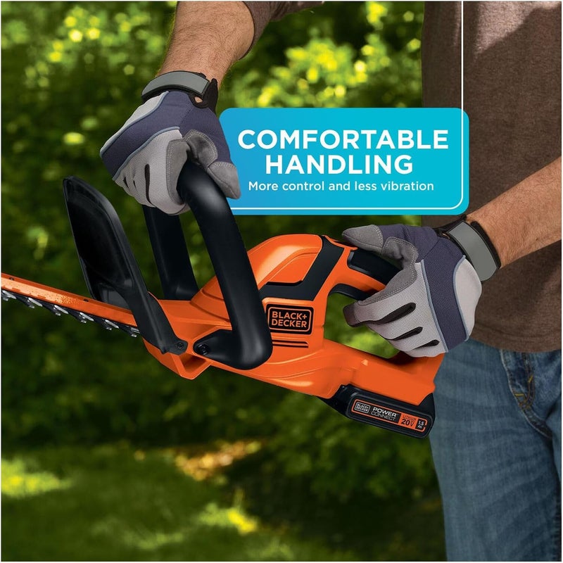 BLACK+DECKER 20V MAX Cordless Hedge Trimmer, Battery and Charger Included, 22 Inch Steel Blade Lightweight Bush Trimmer, Soft Grip, Less Vibration (LHT2220) - Image 4
