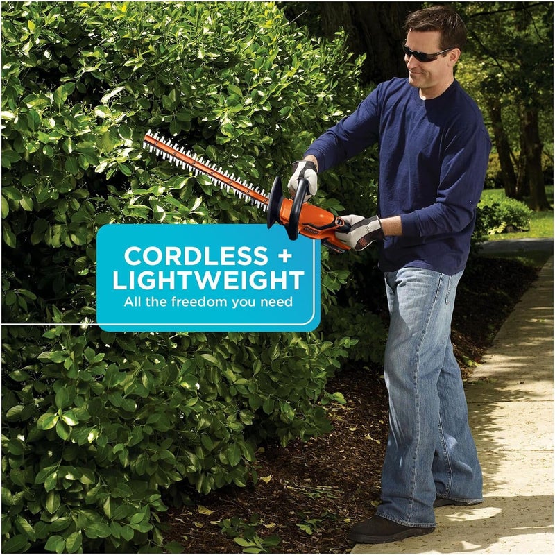 BLACK+DECKER 20V MAX Cordless Hedge Trimmer, Battery and Charger Included, 22 Inch Steel Blade Lightweight Bush Trimmer, Soft Grip, Less Vibration (LHT2220) - Image 5