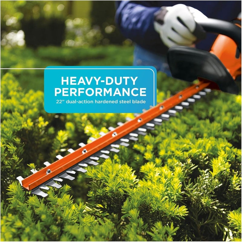 BLACK+DECKER 20V MAX Cordless Hedge Trimmer, Battery and Charger Included, 22 Inch Steel Blade Lightweight Bush Trimmer, Soft Grip, Less Vibration (LHT2220) - Image 3