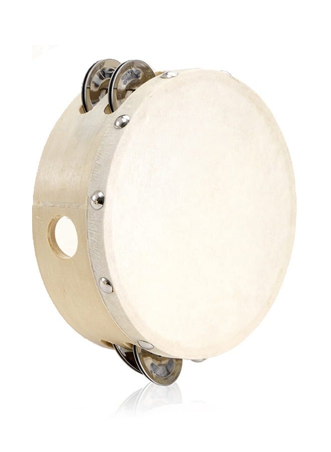 Generic Tambourine Hand Held Drum Bell, Single Row 4 Pairs Metal Jingles 6" Wooden Percussion Musical Gift Educational Instrument for Kids and Adults  - Image 1