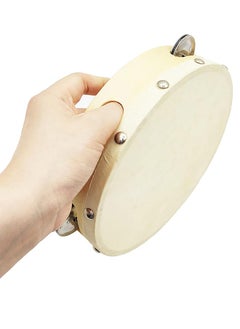 Generic Tambourine Hand Held Drum Bell, Single Row 4 Pairs Metal Jingles 6" Wooden Percussion Musical Gift Educational Instrument for Kids and Adults  - Image 2