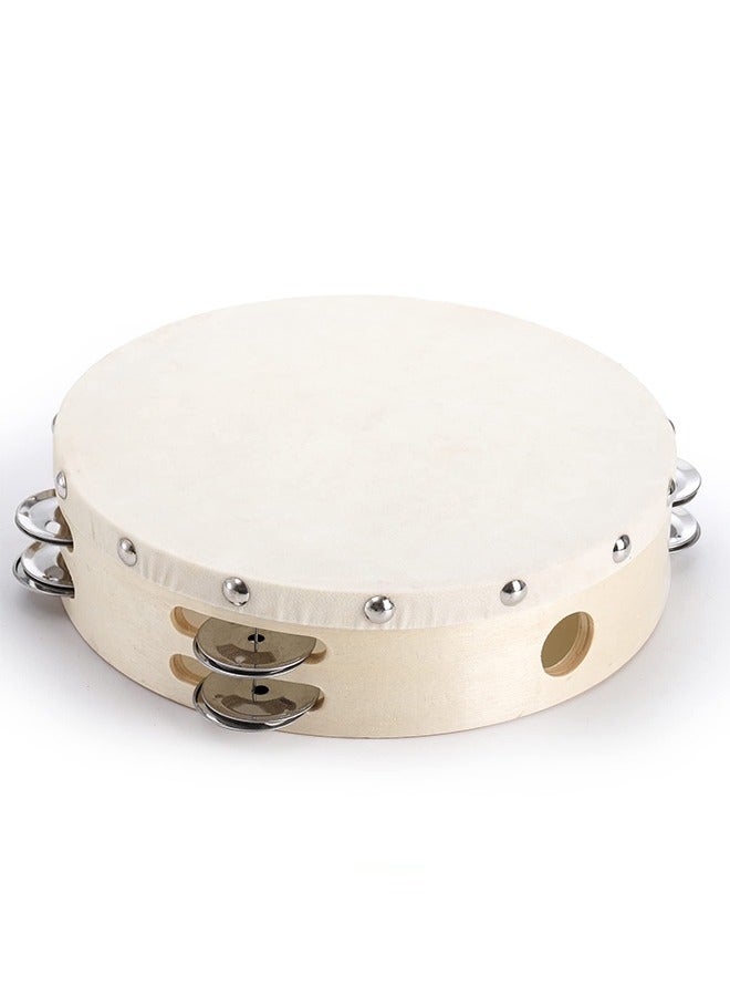 Generic Tambourine Hand Held Drum Bell, Single Row 4 Pairs Metal Jingles 6" Wooden Percussion Musical Gift Educational Instrument for Kids and Adults  - Image 5