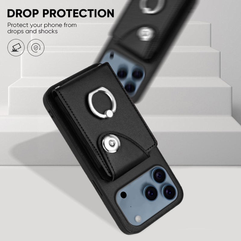 إيروريكس جراب هاتف مزود بحلقة وحقيبة بطاقات عضوية لهاتف iPhone 17 Pro مع حبل طويل (أسود) - Image 5