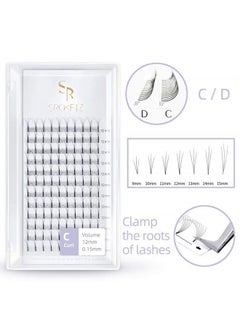 Volume Eyelash Extensions 3D Thickness 0.10mm C D Curl Long Stem Premade Fans Russian Volume Lash Extensions Natural Cluster Eyelash Extensions for Professional Use (3D-C-0.10, 8mm)