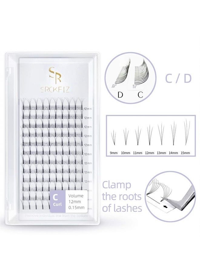 SRCKFIZ - Volume Eyelash Extensions 3D Thickness 0.10mm C D Curl Long Stem Premade Fans Russian Volume Lash Extensions Natural Cluster Eyelash Extensions for Professional Use (3D-C-0.10, 8mm) - Image 1