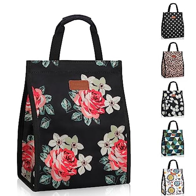 Lunch Bags for Women Insulated Reusable Lunch Tote with Internal Pocket, Lunch Tote bag for Work (Flower)