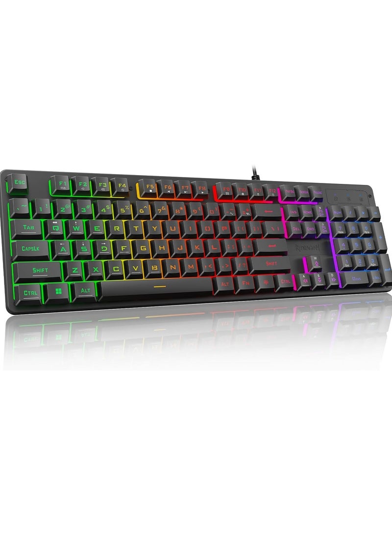Redragon K521 Netherbane Upgrade Rainbow LED Gaming Keyboard, 104 Keys Wired Mechanical Feeling Keyboard with Multimedia Keys, One-Touch Backlit, Anti-Ghosting, Compatible with PC, Mac, PS4/5, Xbox - Full-Size - Black - Image 1
