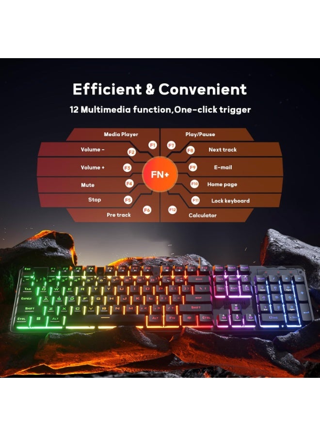 Redragon K521 Netherbane Upgrade Rainbow LED Gaming Keyboard, 104 Keys Wired Mechanical Feeling Keyboard with Multimedia Keys, One-Touch Backlit, Anti-Ghosting, Compatible with PC, Mac, PS4/5, Xbox - Full-Size - Black - Image 4