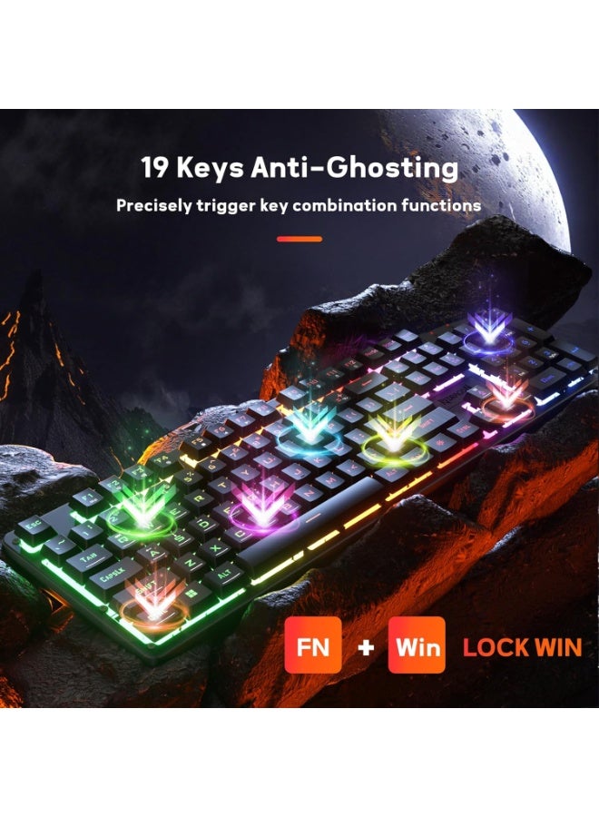 Redragon K521 Netherbane Upgrade Rainbow LED Gaming Keyboard, 104 Keys Wired Mechanical Feeling Keyboard with Multimedia Keys, One-Touch Backlit, Anti-Ghosting, Compatible with PC, Mac, PS4/5, Xbox - Full-Size - Black - Image 5