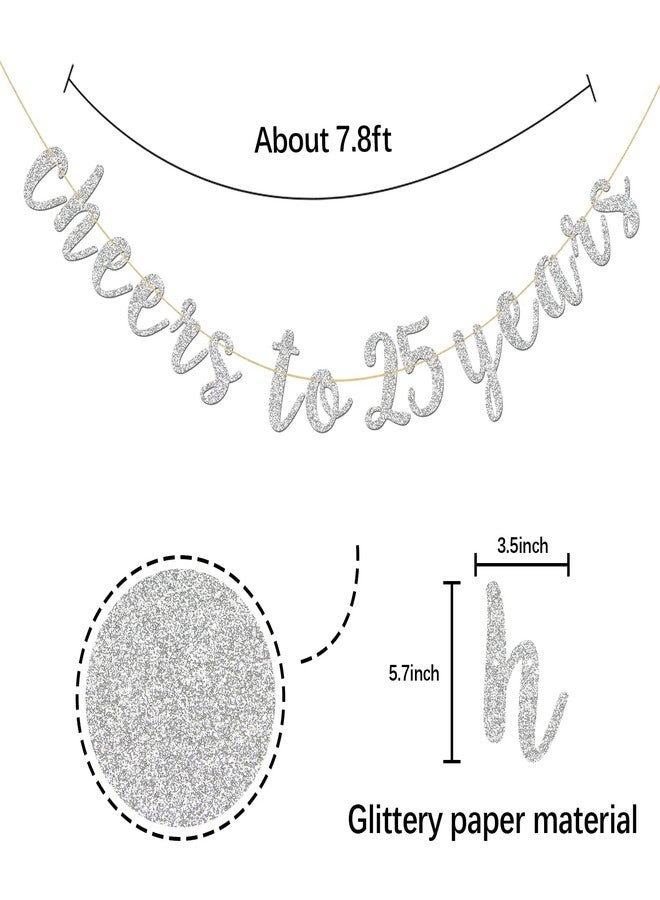 INNORU Glitter Silver Cheers to 25 Years Banner - 25th Birthday Sign Bunting 25th Marriage Anniversary Party Bunting Decorations - Image 2