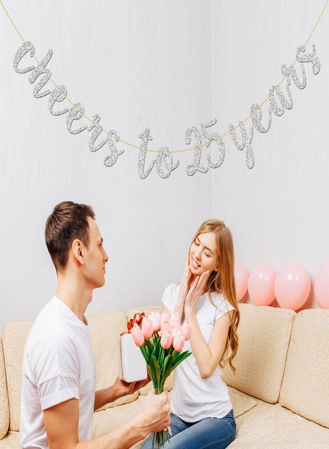 INNORU Glitter Silver Cheers to 25 Years Banner - 25th Birthday Sign Bunting 25th Marriage Anniversary Party Bunting Decorations - Image 5