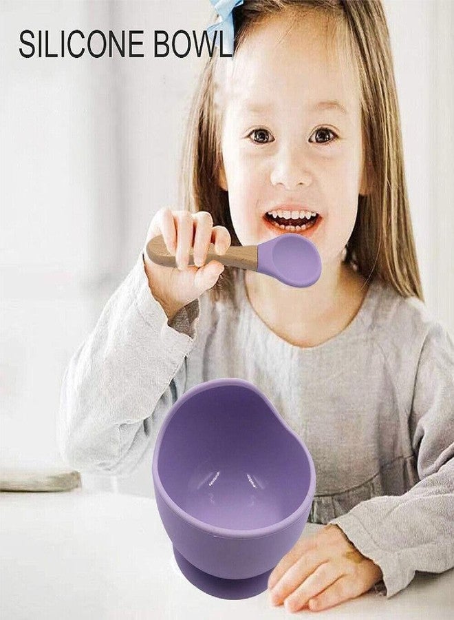 KRIVETY Baby Feeding Silicone Bowls with Wooden Spoon Curved Walls for First Stage Baby Self Training Feeding Strong Suction Large Bowl for Toddlers Babies Kids Prevent Food Dropping (Sky Blue) - Image 2