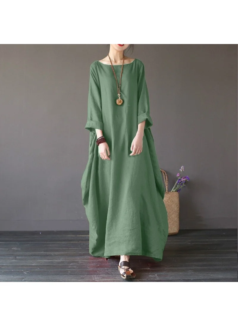 Barbora Linen Comfortable Spring Poncho Women's Dress LN1040HAKI7