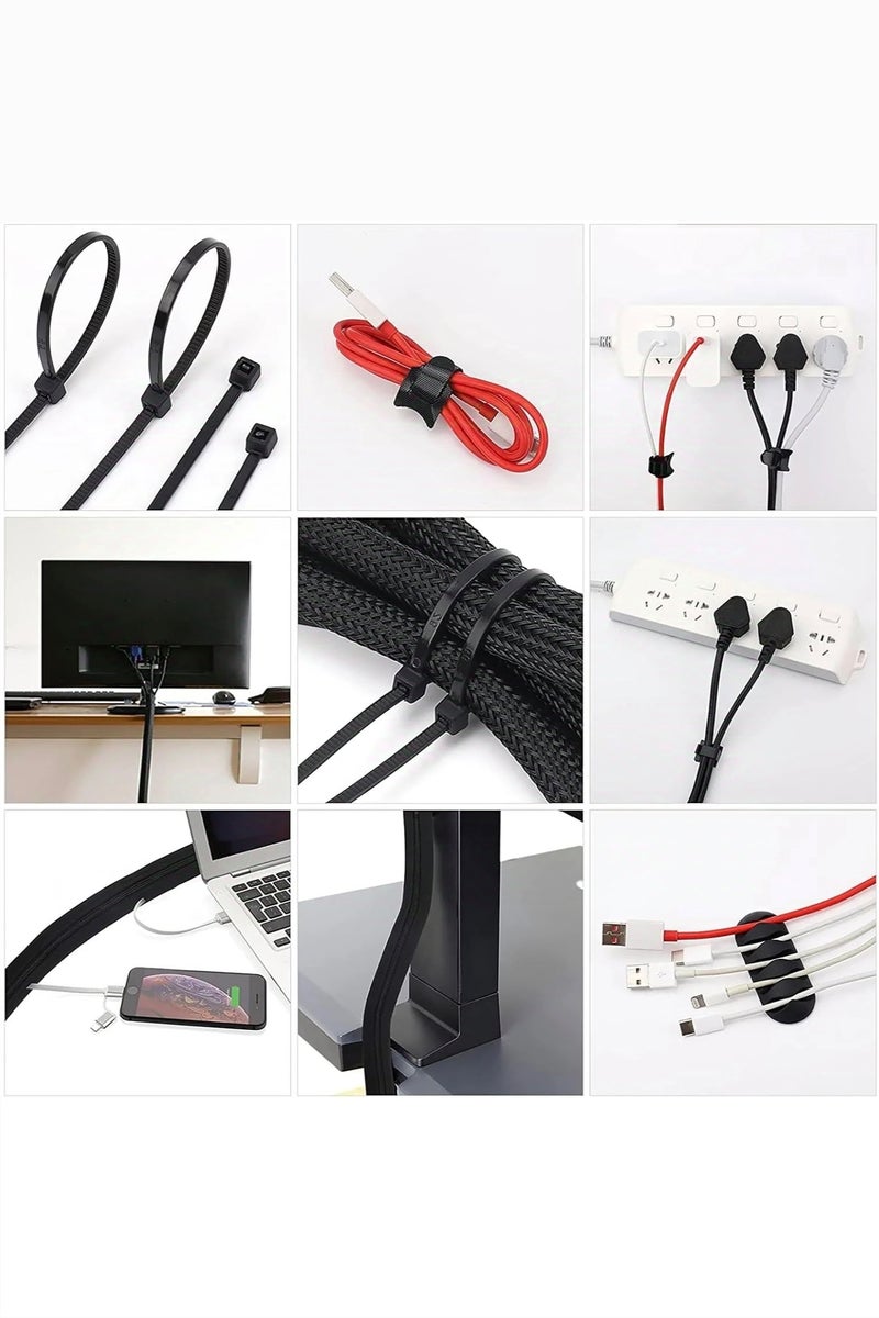 Firasa Cord Management Kit 204pcs , Include 4 Cable Sleeve Split with 45 Self Adhesive Cable Clips Holder, 5 Rolls and 30 pcs Adhesive Ties, 100 Nylon Fasten Cable Ties for TV Office Car Desk Home - Image 3