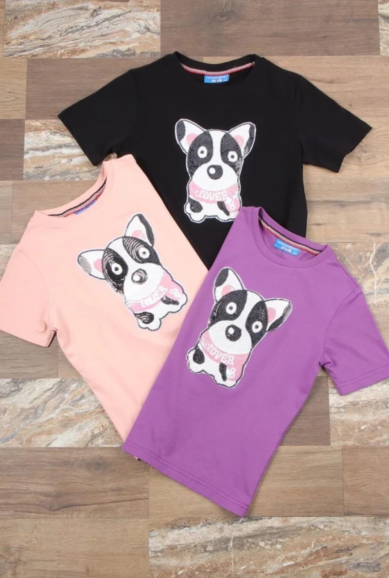 Alexander Gardi Sequined Dog Patterned Kids T-Shirt (C22-90600)
