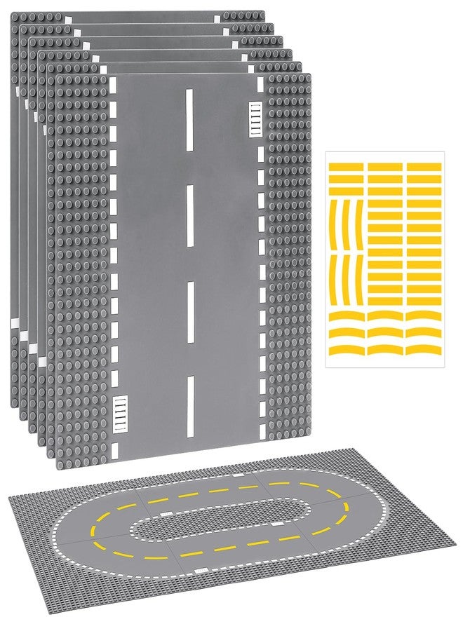 Pokiiulk 6 Pack Road Baseplates for Building, Compatible with Lego Classic Bricks, 10” x 10” Baseplates Fits for Lego Roads, Road base plates for City Sets (Attached DIY Stickers) - Image 1