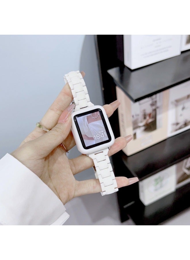 Loquat Applicable To For Applewatch Strap For Apple 4/5/6/7/8/SE Small Man Waist Transparent Three Strain Strap Case Suit-Color:White Case-Exterior Dimension:45mm  - Image 1