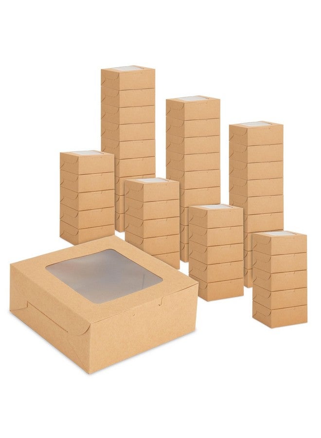Juvale 50 Pack 6x6 Dessert Boxes with Window, Bulk Bakery Containers for Cookies, Cupcakes (Kraft Paper) - Image 1