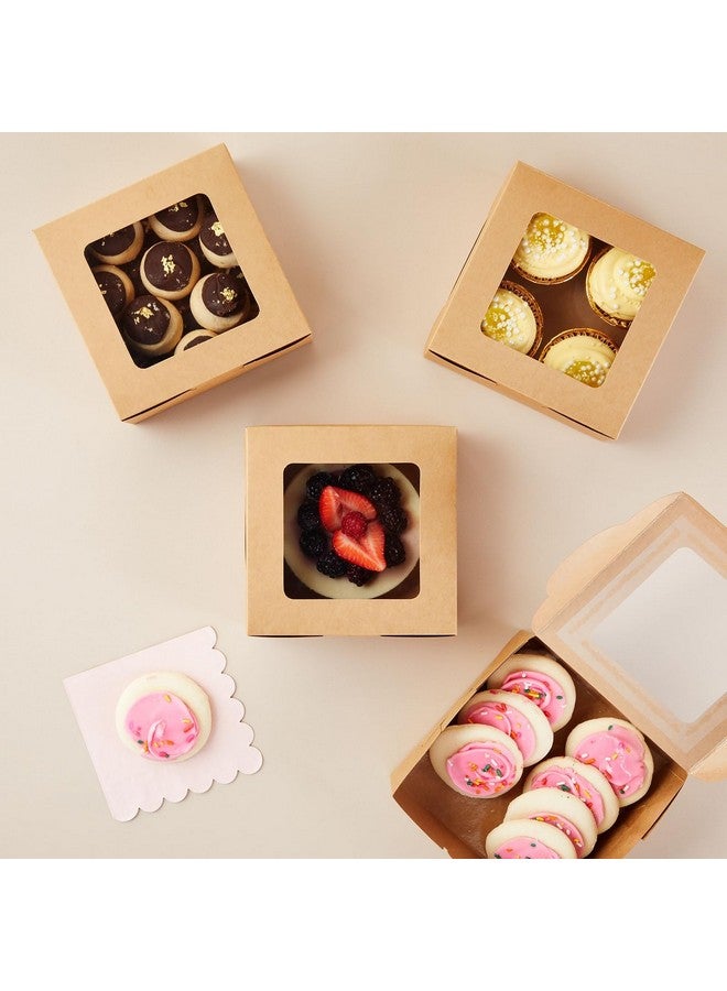 Juvale 50 Pack 6x6 Dessert Boxes with Window, Bulk Bakery Containers for Cookies, Cupcakes (Kraft Paper) - Image 2