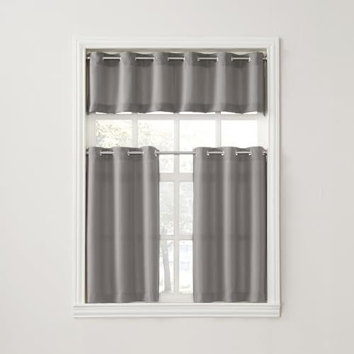 No. 918 Montego Casual Textured Semi-Sheer Grommet Kitchen Curtain Valance, 56" x 14", Nickel - Image 4