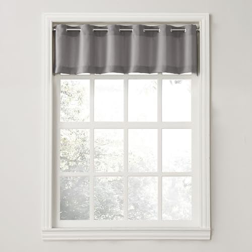 No. 918 Montego Casual Textured Semi-Sheer Grommet Kitchen Curtain Valance, 56" x 14", Nickel - Image 1