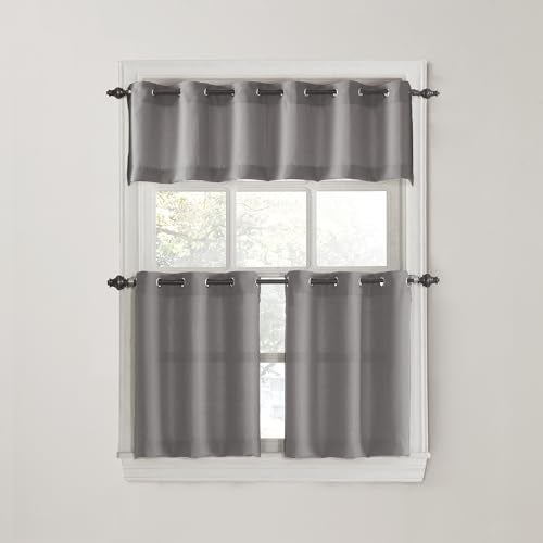 No. 918 Montego Casual Textured Semi-Sheer Grommet Kitchen Curtain Valance, 56" x 14", Nickel - Image 3