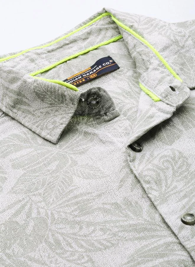 The Indian Garage Co The Indian Garage Co Slim Fit Grey Tropical Printed Shirt