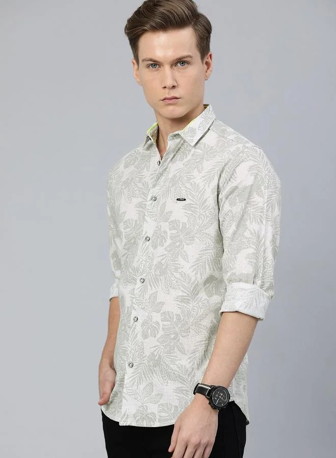 The Indian Garage Co The Indian Garage Co Slim Fit Grey Tropical Printed Shirt