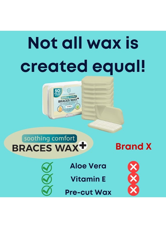 FRESH KNIGHT FRESH KNIGHT Braces Wax, 10 Pack. Dental Wax for Braces & Aligners - 50 Premium Orthodontic Wax Strips, Wax for Teeth, Vitamin E + Aloe. Includes storage case. Food Grade.  - Image 3
